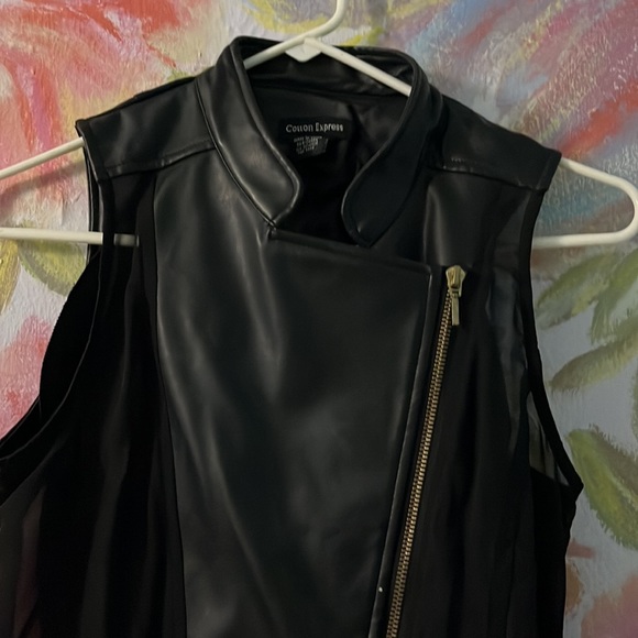 Moto faux leather and chiffon vest goth punk. Hi-lo. Never worn without tags - Picture 2 of 5